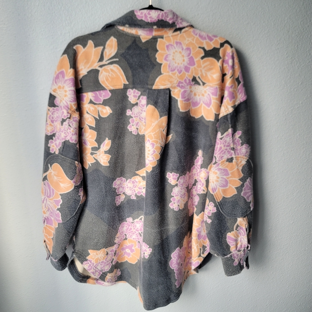 Free People Long Sleeve Overized Floral Ruby Jacket Size Small In Charcoal Combo - Picture 9 of 13